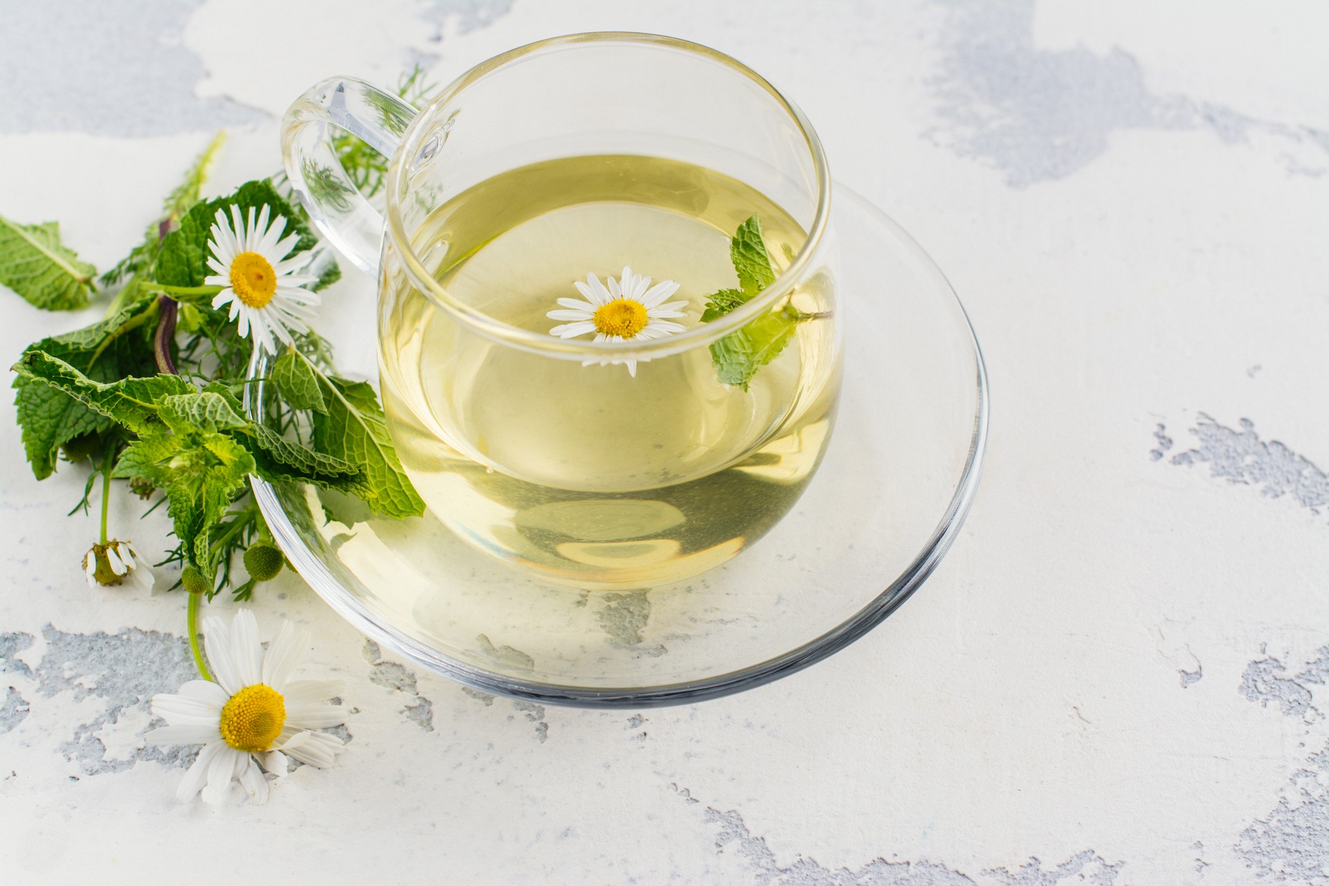 Herbal tea with herbs and flowers