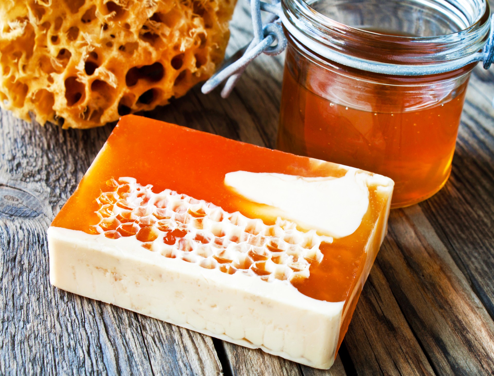 Skin care milk and honey soap with sponge